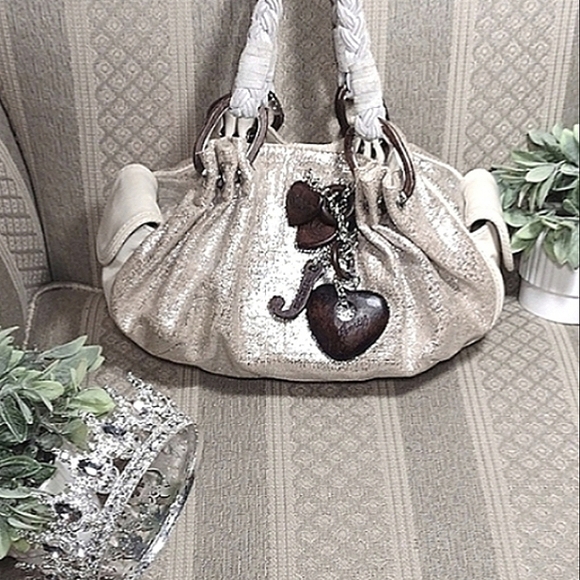 Juicy Couture Handbags - Juicy Couture Y2K Shimmering Linen Shoulder Bag with Wood Charms